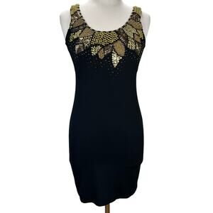 NWT ROMEO & JULIET COUTURE Black Gold Beaded Stretch Glam Mini Dress Sz Medium